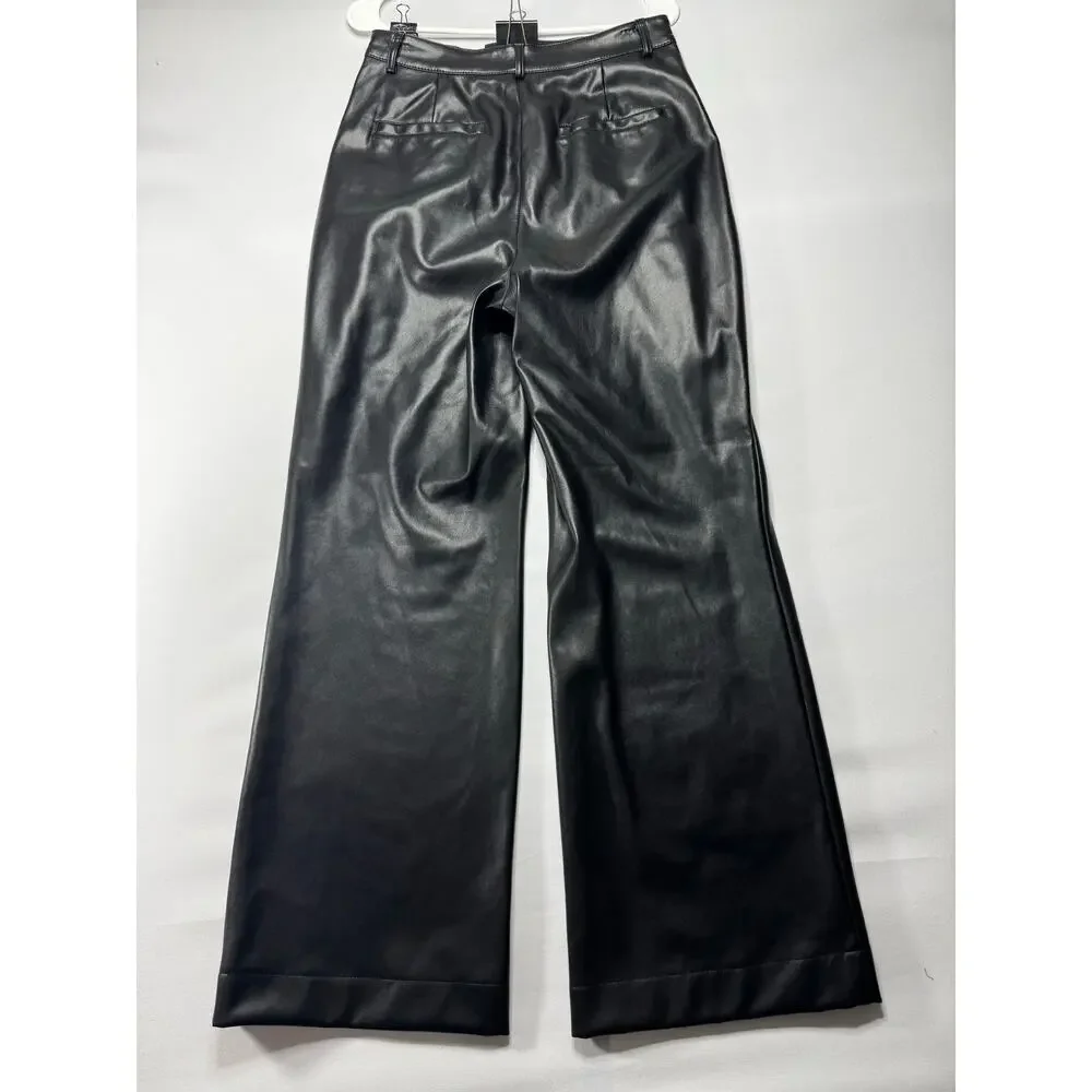 7 For All Mankind Women's Black Wide Leg Faux Leather Pants‎ - Size M (28x30)*